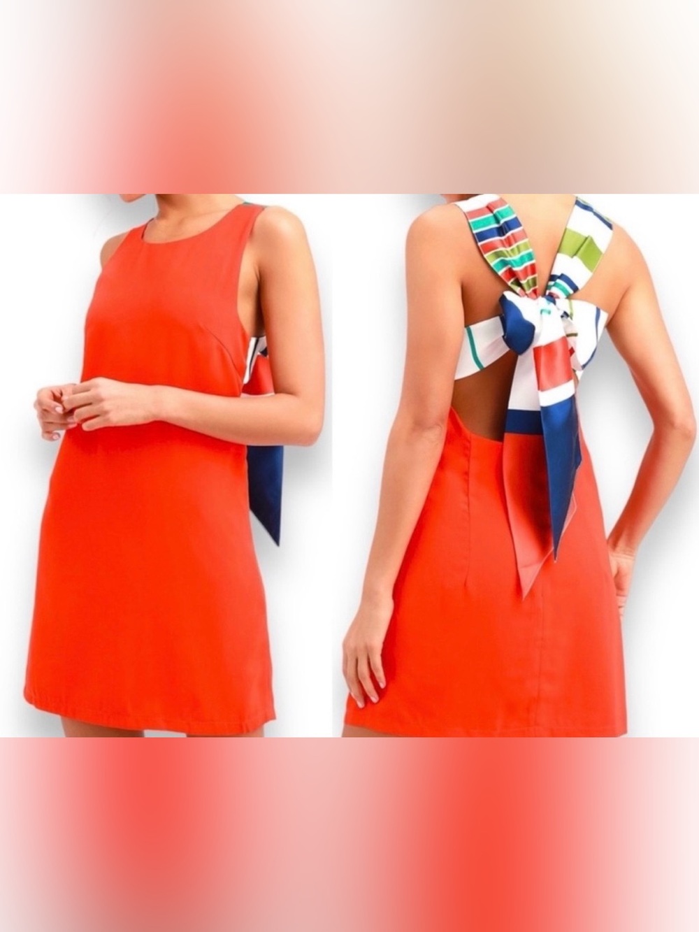 Lulu’s Red Orange Multi Stripe Tie-Back Mini Dress, Size XL